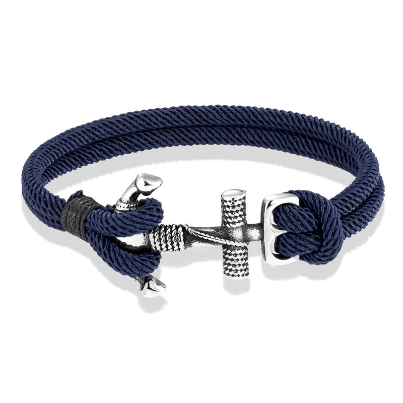 Nautilus Anchor Rope Bracelet – Double Strand Nautical Survival Style with Stainless Steel Navy Buckle, Waterproof Design for Men