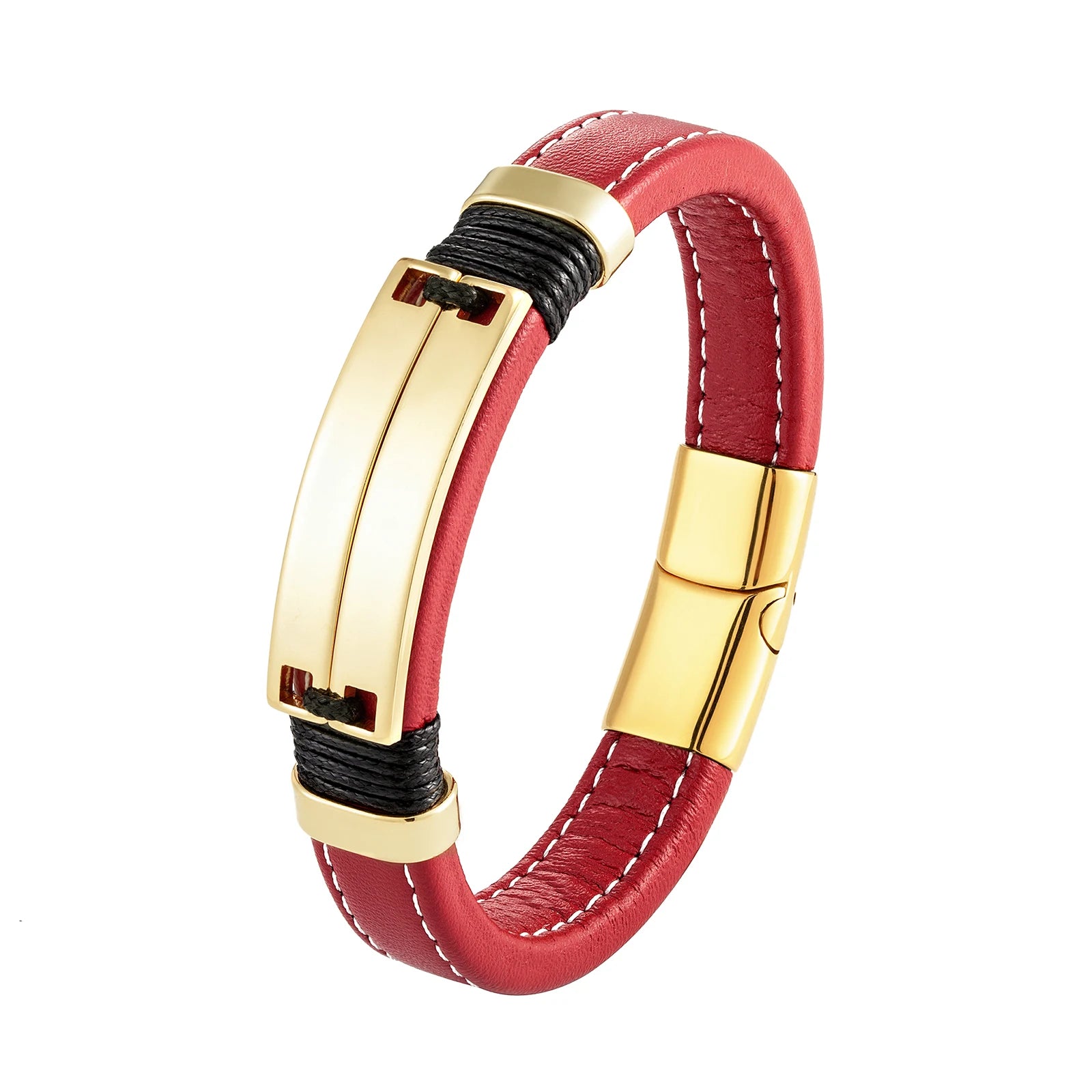 Caesarea Punk Double Row Bracelet – Smooth Multicolor Stainless Steel & Wide Leather