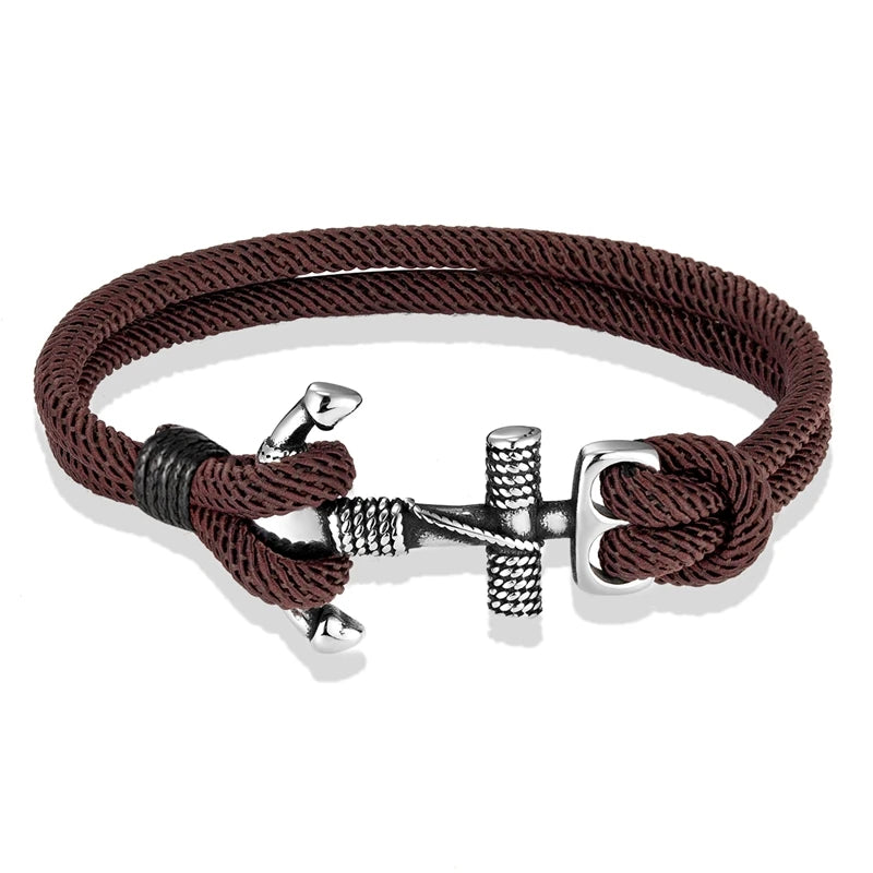 Nautilus Anchor Rope Bracelet – Double Strand Nautical Survival Style with Stainless Steel Navy Buckle, Waterproof Design for Men