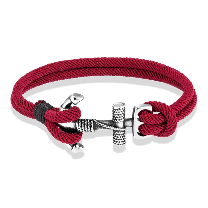 Nautilus Anchor Rope Bracelet – Double Strand Nautical Survival Style with Stainless Steel Navy Buckle, Waterproof Design for Men