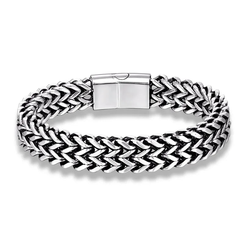 Gravitas Cuban Chain Bracelet – 12mm Wide Punk-Style Motorcycle Accessory in Stainless Steel, Bold and Durable Design for Men