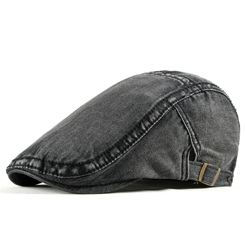 Washed denim newsboy cap for men