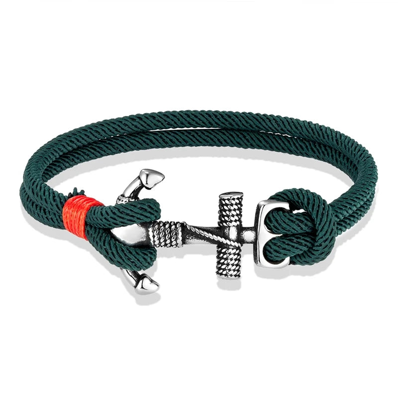 Nautilus Anchor Rope Bracelet – Double Strand Nautical Survival Style with Stainless Steel Navy Buckle, Waterproof Design for Men