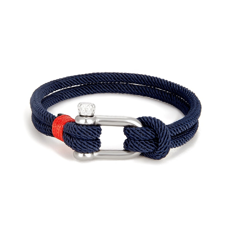 Rope Men's Black Stainless Steel Survival Bracelet - U Shape Outdoor Rescue Gear