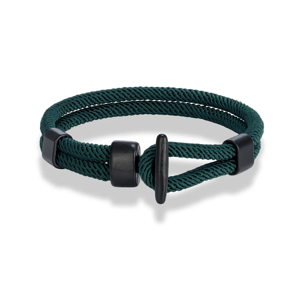 Aegis Hook Rope Bracelet – Double Strand Nautical Survival Style with Brushed Black Easy Hook, Minimalist Design for Men