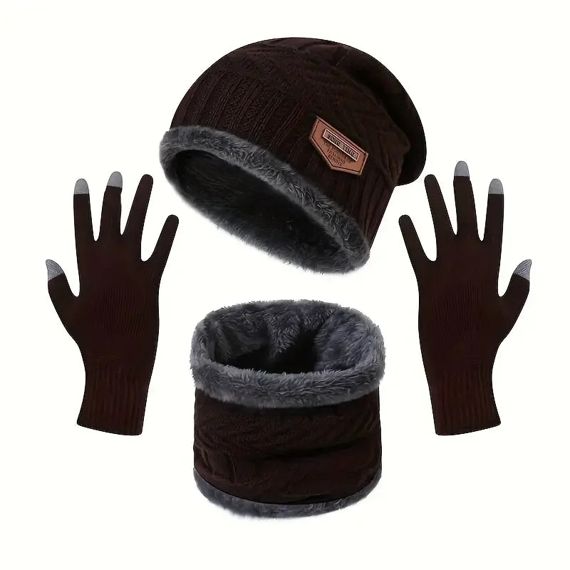 Nordic Fleece Winter Set – 3-Piece Knitted Set with Hat, Scarf, and Touchscreen Gloves, Fleece-Lined for Maximum Warmth and Comfort