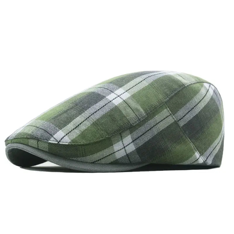 Stratford Striped Newsboy Cap – Polyester Flat Cap with Classic Print, Retro Painter Style for All Seasons