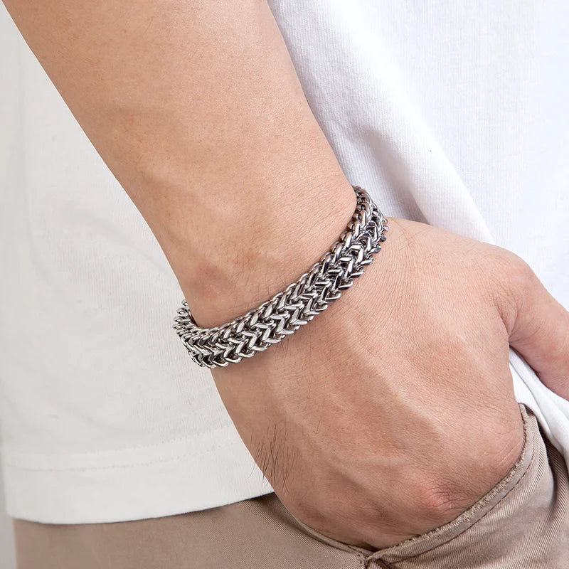 Gravitas Cuban Chain Bracelet – 12mm Wide Punk-Style Motorcycle Accessory in Stainless Steel, Bold and Durable Design for Men