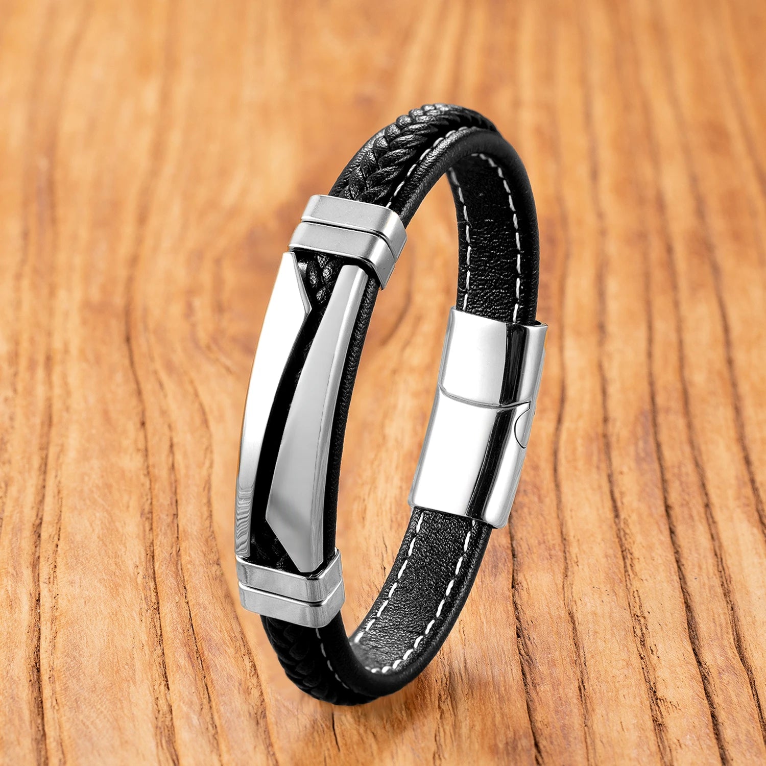 Emerita Stainless Steel & Leather Bracelet – Unisex Casual Boho Jewelry Gift