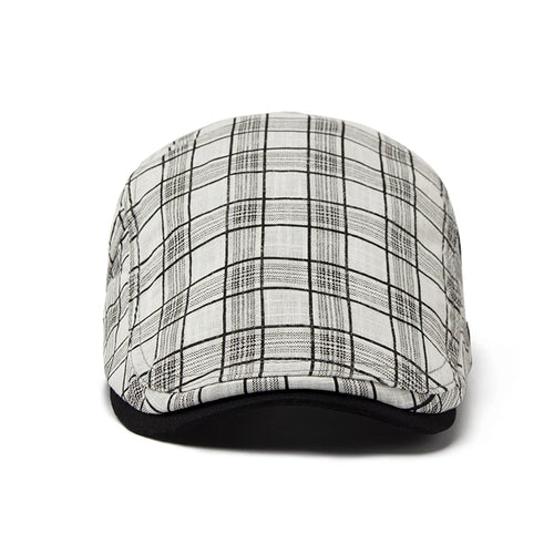 Ashford Plaid Cotton Beret – Lightweight Vintage-Style Flat Cap with Visor, Casual Summer Design in Cotton and Linen