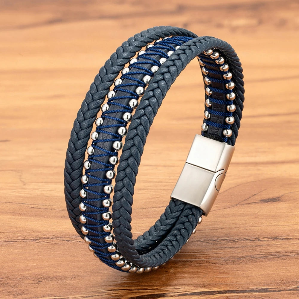 Titan Edge Bracelet – Men’s Leather & Stainless Steel Magnetic Bracelet