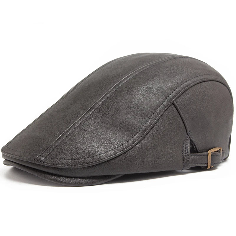 Lancaster PU Leather Beret – Vintage England-Style Flat Cap with Visor, Thickened and Warm Design for Autumn and Winter