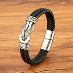 XQNI Stainless Steel Bracelets Weave Black/Brown Leahter Magnetic Buckle Rope Jewelry Accessories Bangles Gifts for Men Friend