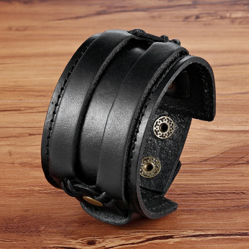 XQNI Vintage Black Brown Belt Bracelet Double Safety Clasps Leather Men Bangles For Men Birthday Bandage Wrap Charm Bracelet