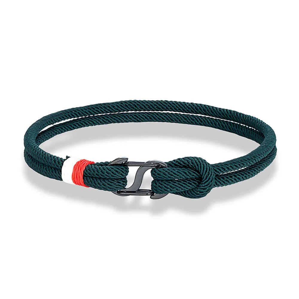 Aegir Nautical Rope Bracelet – Double Strand Surfer Style with Black Stainless Steel Carabiner Clasp, Sleek and Durable Design for Men