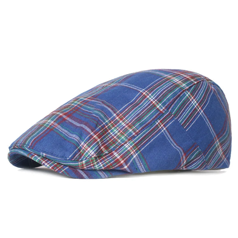 Brighton Plaid Newsboy Cap – Classic Polyester Flat Cap with Vintage Painter Style, Ideal for All Seasons