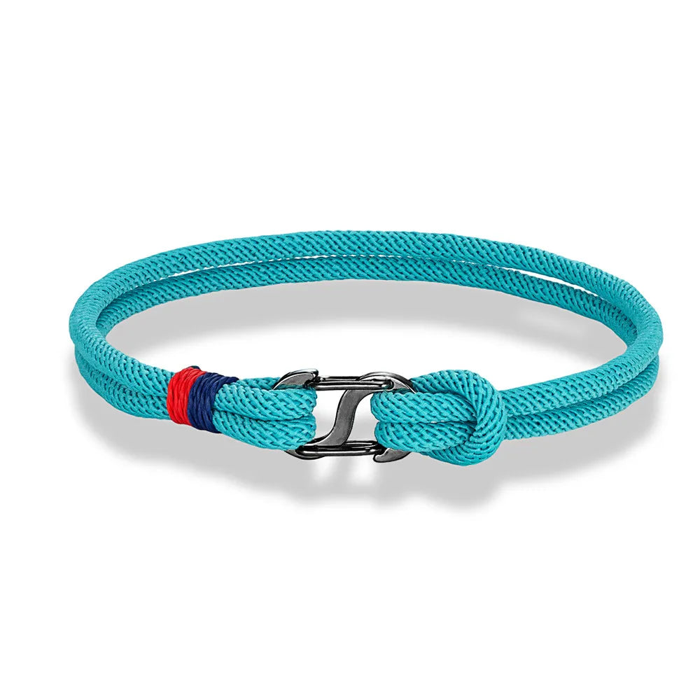 Aegir Nautical Rope Bracelet – Double Strand Surfer Style with Black Stainless Steel Carabiner Clasp, Sleek and Durable Design for Men