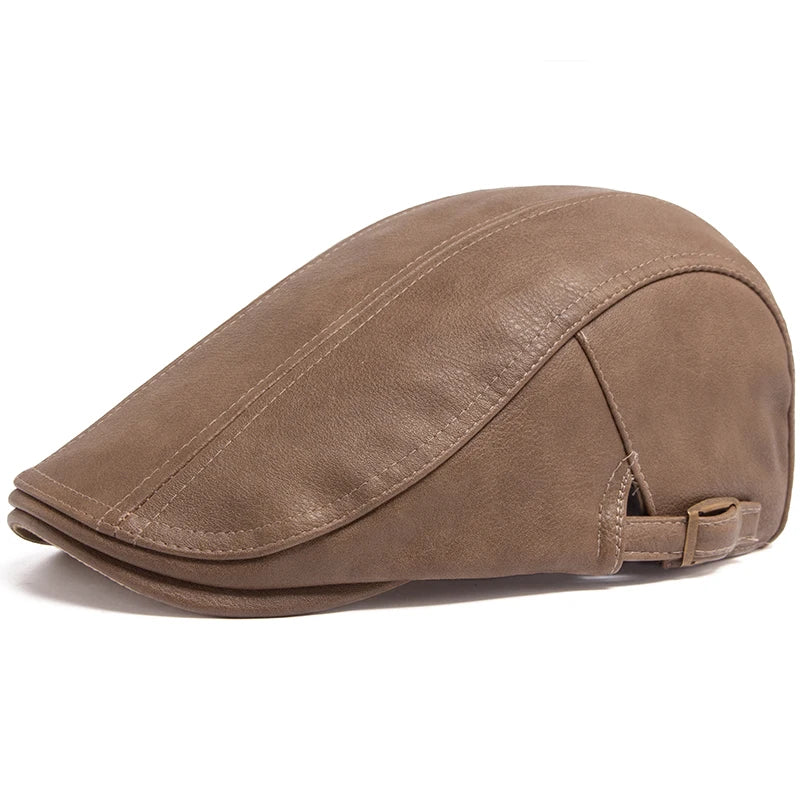 Lancaster PU Leather Beret – Vintage England-Style Flat Cap with Visor, Thickened and Warm Design for Autumn and Winter