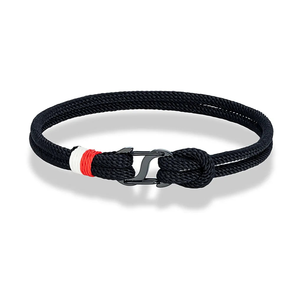 Aegir Nautical Rope Bracelet – Double Strand Surfer Style with Black Stainless Steel Carabiner Clasp, Sleek and Durable Design for Men