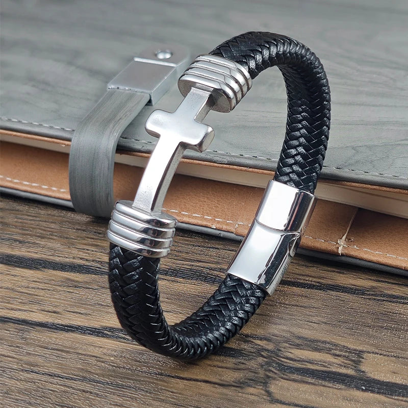 Tarija Cross Bracelet – Leather & Stainless Steel