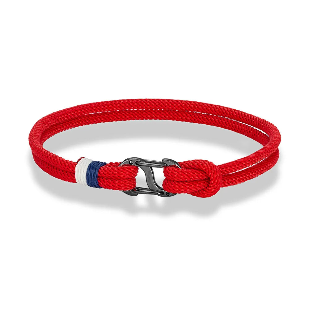 Aegir Nautical Rope Bracelet – Double Strand Surfer Style with Black Stainless Steel Carabiner Clasp, Sleek and Durable Design for Men