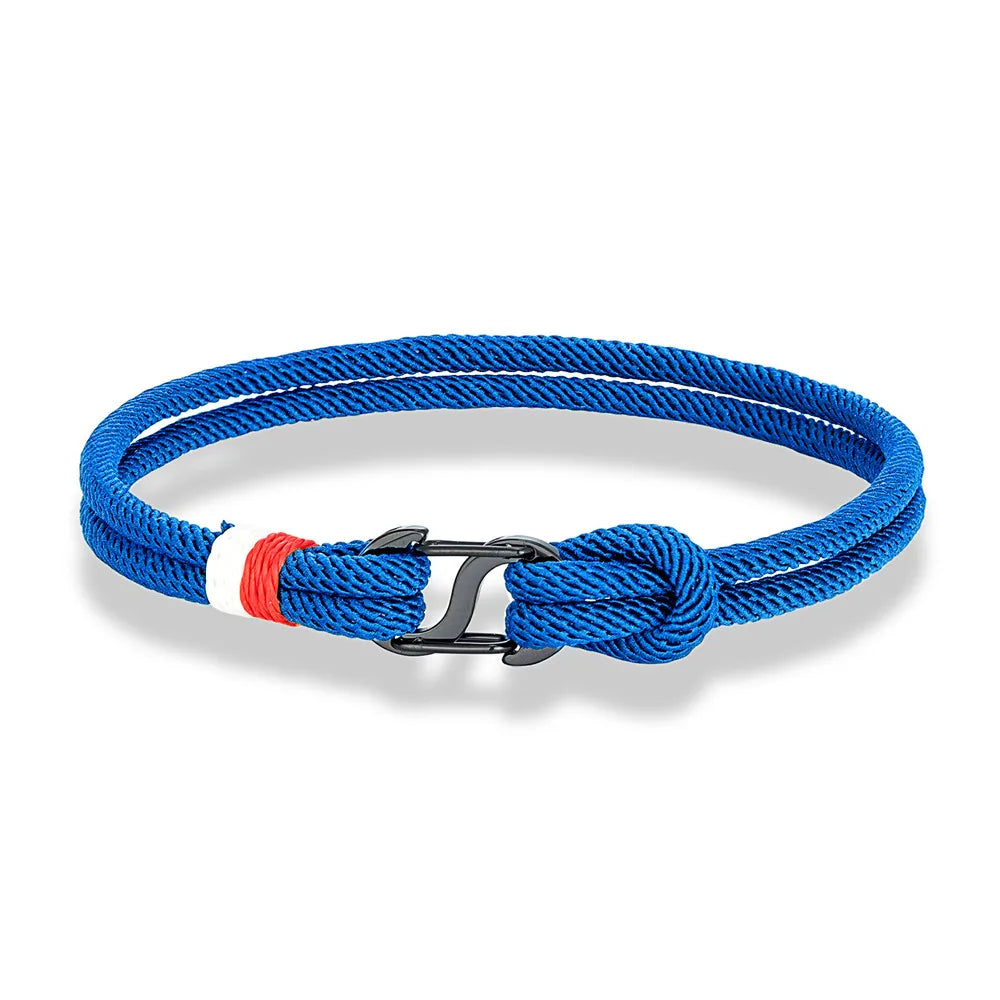 Aegir Nautical Rope Bracelet – Double Strand Surfer Style with Black Stainless Steel Carabiner Clasp, Sleek and Durable Design for Men