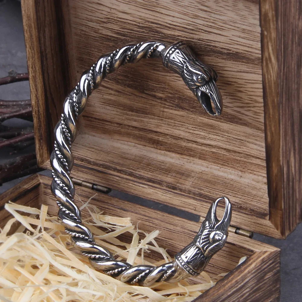 Nordic Raven Torque Bracelet – Men’s Viking Stainless Steel Cuff