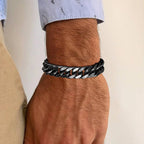 Vnox 8mm/12mm Bold Heavy Stainless Steel Cuban Bracelets for Men, Oxidized Metal Wristband, Punk Rock Chain Bracelet Jewelry