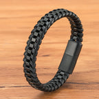 Titan Edge Bracelet – Men’s Leather & Stainless Steel Magnetic Bracelet