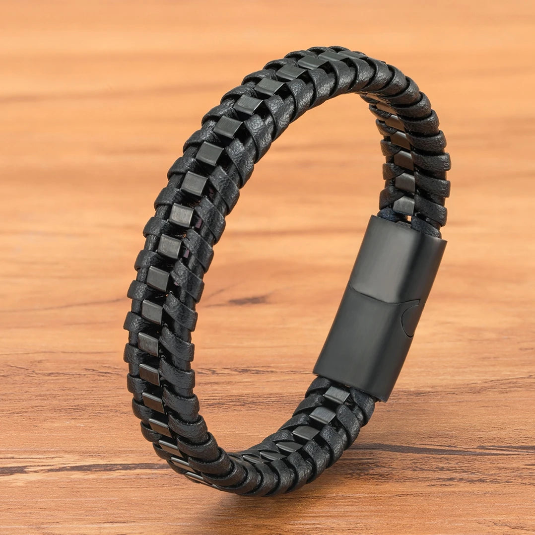 Titan Edge Bracelet – Men’s Leather & Stainless Steel Magnetic Bracelet