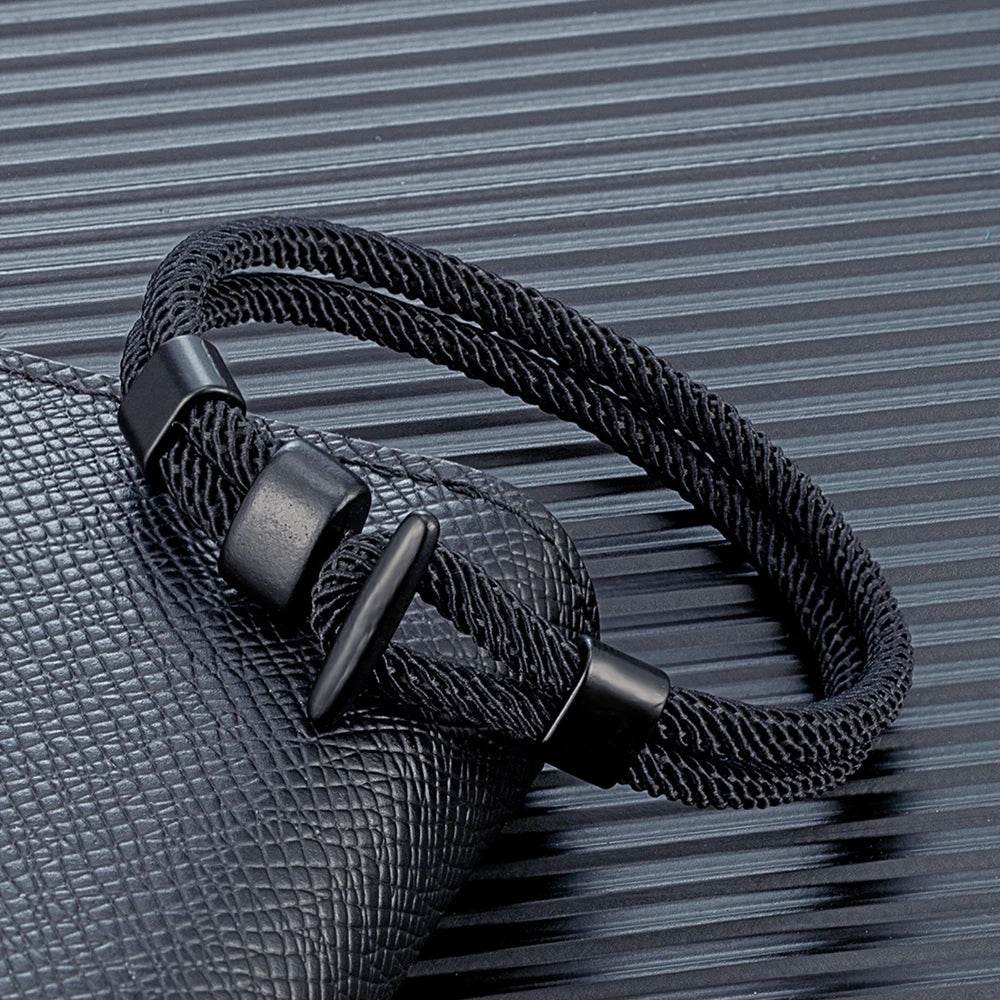 Aegis Hook Rope Bracelet – Double Strand Nautical Survival Style with Brushed Black Easy Hook, Minimalist Design for Men