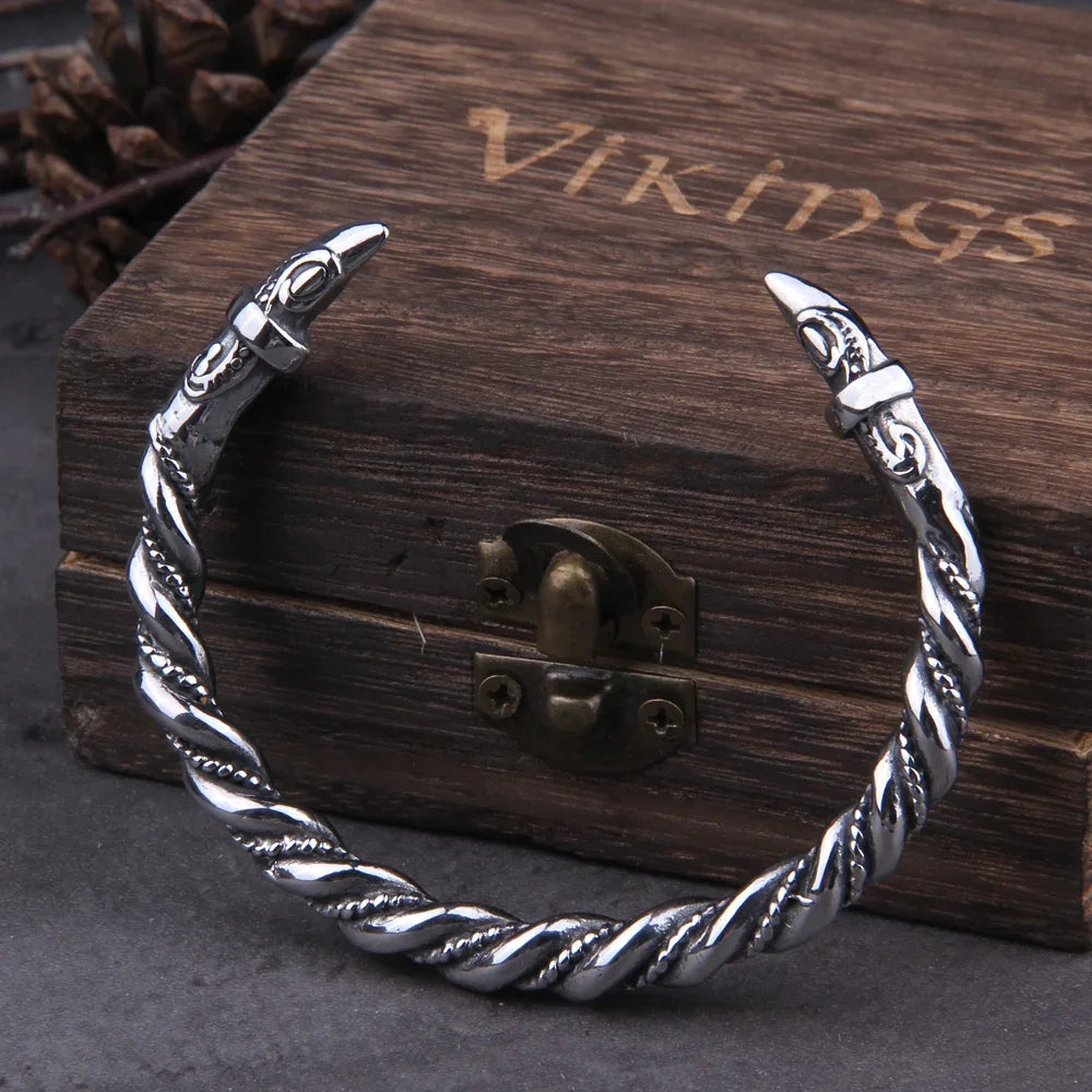 Nordic Raven Torque Bracelet – Men’s Viking Stainless Steel Cuff