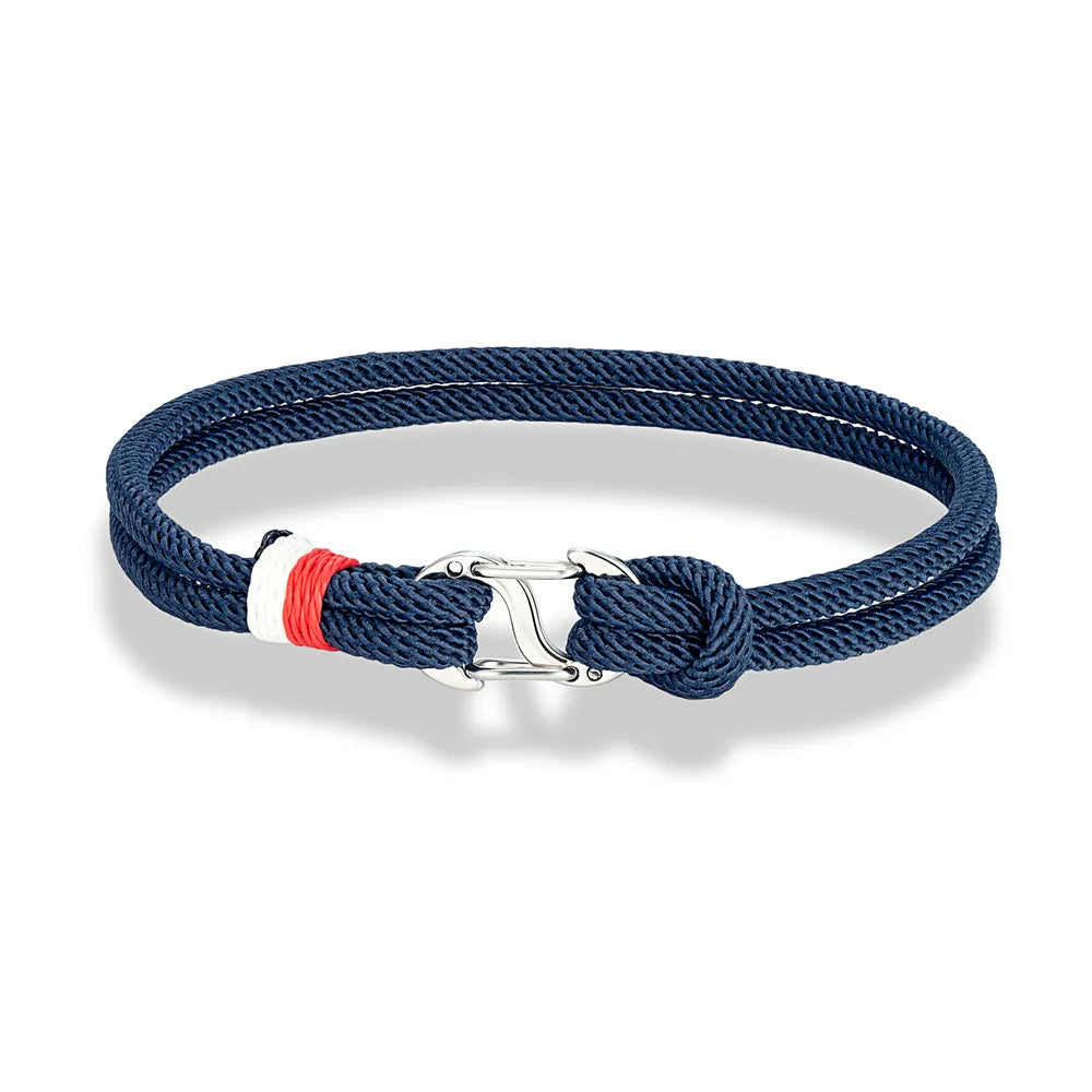 Mariner Braided Rope Bracelet – Navy Blue Survival Style with Stainless Steel Double Push Carabiner Clasp, Durable Design for Men