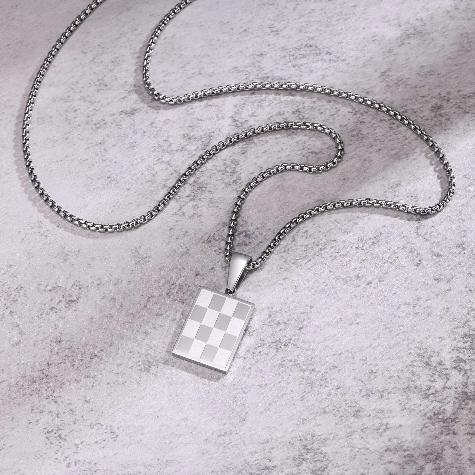 Vnox Small Dogtags Pendant Necklaces for Men, Black Silver Color Stainless Steel Military Dog Tag with Box Chain Gift to Him