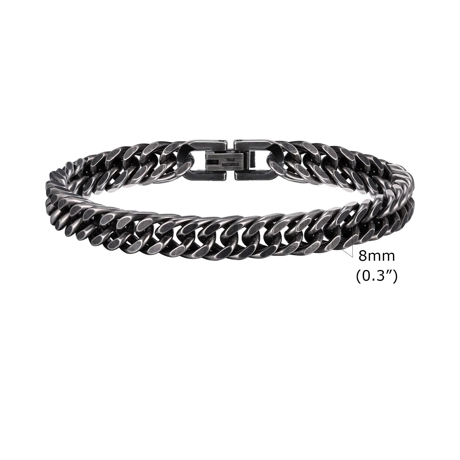 Vnox 8mm/12mm Bold Heavy Stainless Steel Cuban Bracelets for Men, Oxidized Metal Wristband, Punk Rock Chain Bracelet Jewelry