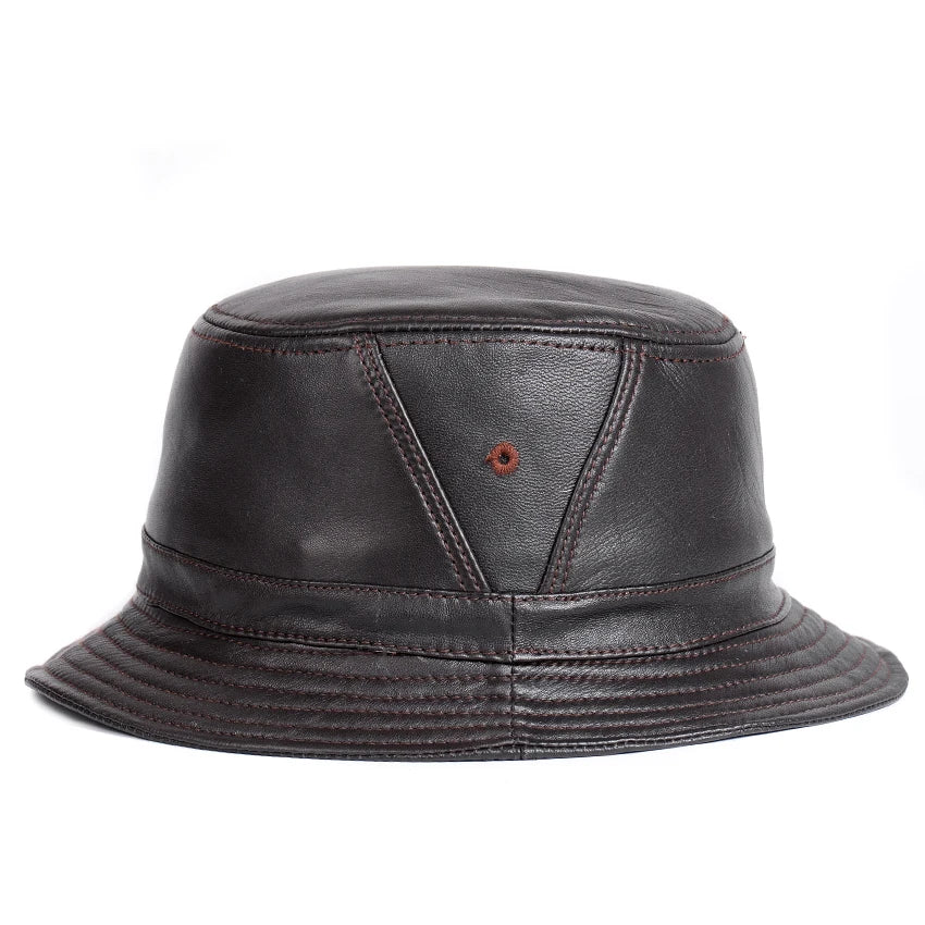 Riobamba Leather Bucket Hat — Flat Brim