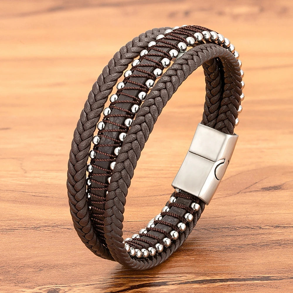 Titan Edge Bracelet – Men’s Leather & Stainless Steel Magnetic Bracelet