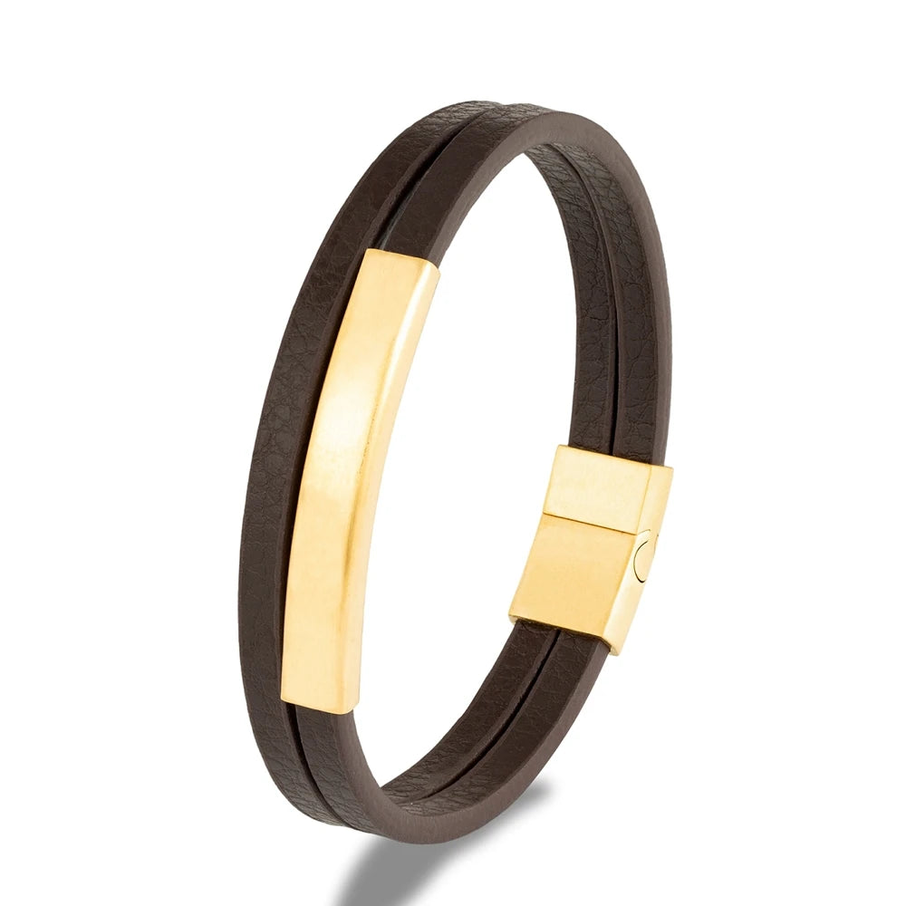 NoirBound Leather Bracelet – Double Strand Handmade Design with Matte Black Stainless Steel Clasp, Sleek and Minimalist Style for Men