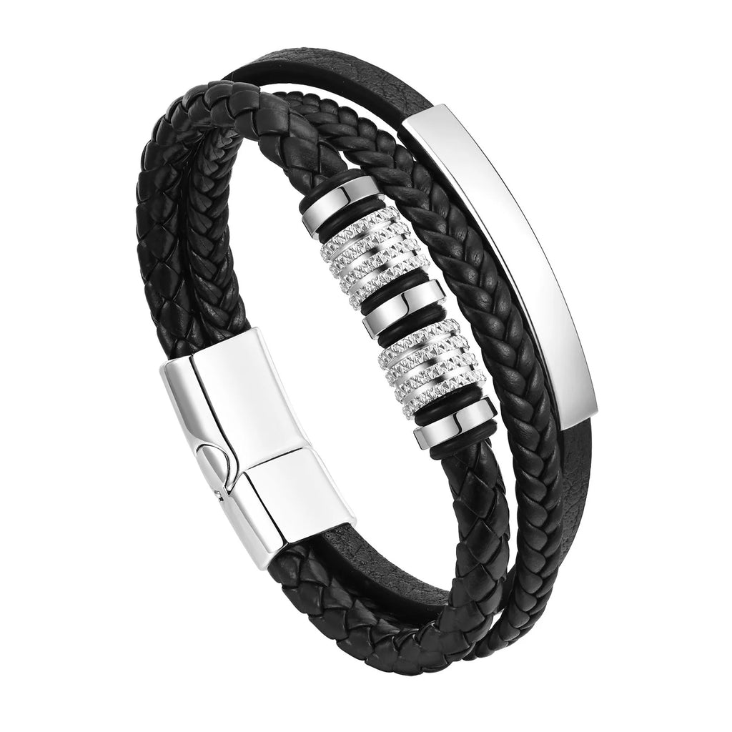 Antofagasta engraved leather bracelet - Steel finish