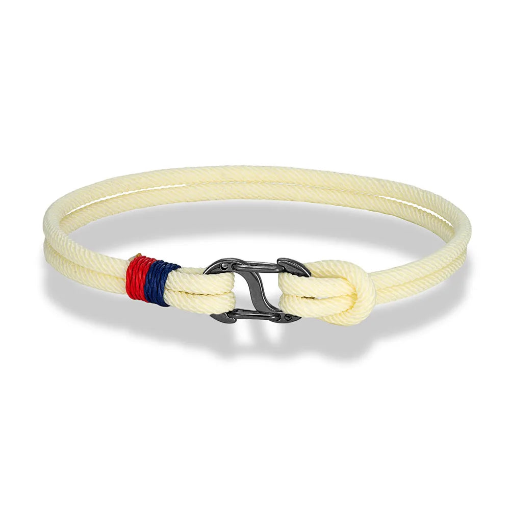 Aegir Nautical Rope Bracelet – Double Strand Surfer Style with Black Stainless Steel Carabiner Clasp, Sleek and Durable Design for Men