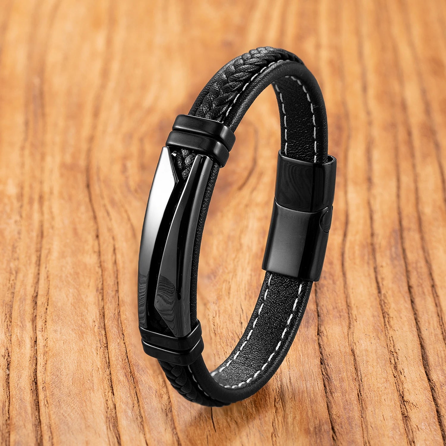 Emerita Stainless Steel & Leather Bracelet – Unisex Casual Boho Jewelry Gift