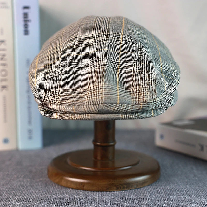 Gray plaid Gatsby beret for men