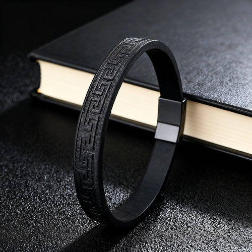 Arequipa Greek key leather bracelet - Black / Gunmetal