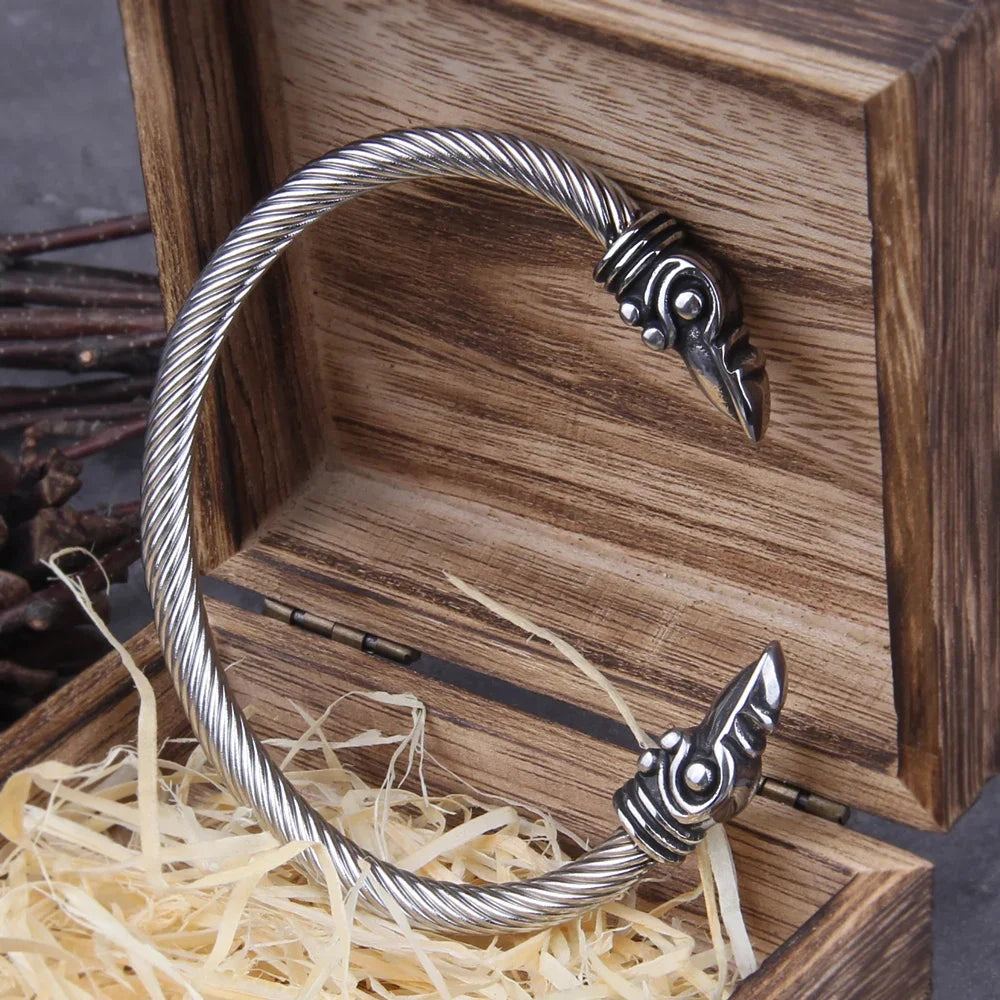 Nordic Raven Torque Bracelet – Men’s Viking Stainless Steel Cuff