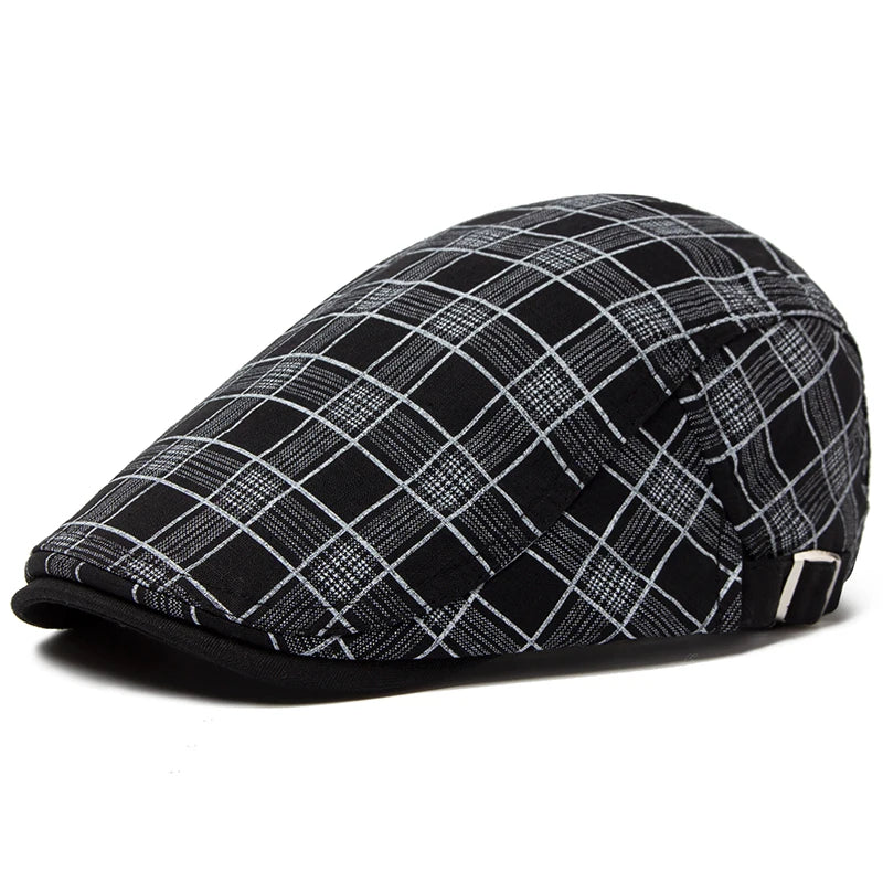 Ashford Plaid Cotton Beret – Lightweight Vintage-Style Flat Cap with Visor, Casual Summer Design in Cotton and Linen