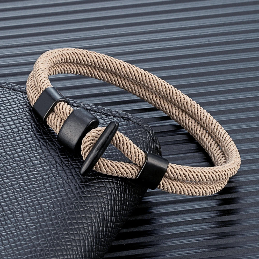 Aegis Hook Rope Bracelet – Double Strand Nautical Survival Style with Brushed Black Easy Hook, Minimalist Design for Men