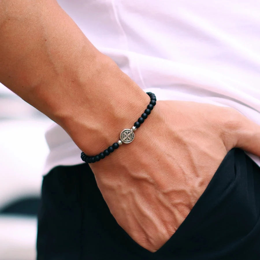 Brindisi Cross Beaded Bracelet – Tiger Eye & Onyx