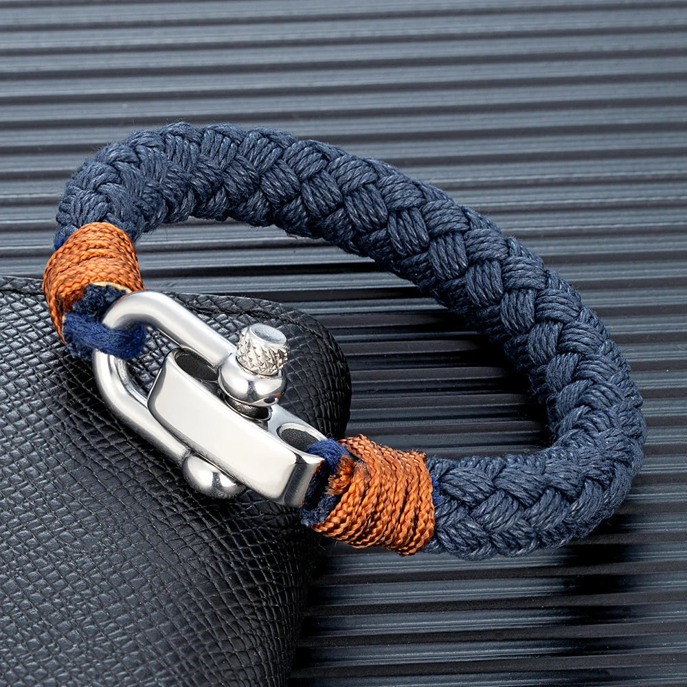 Helios Nautical Rope Bracelet – Wide Rope Design with Stainless Steel Adjustable Shackle Clasp, Handmade Wrap Bracelet for Men