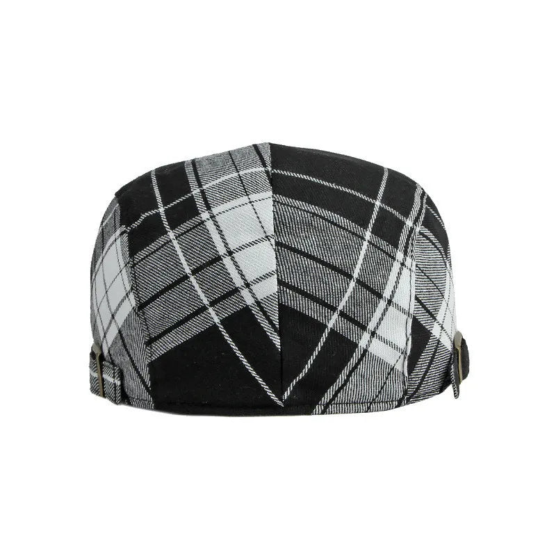 Oxford Plaid Newsboy Cap – Timeless Polyester Flat Cap with Vintage Painter Style, Suitable for All Seasons