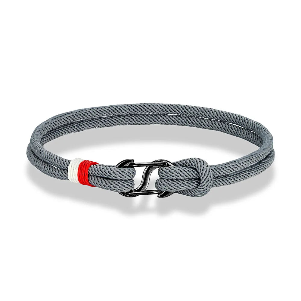 Aegir Nautical Rope Bracelet – Double Strand Surfer Style with Black Stainless Steel Carabiner Clasp, Sleek and Durable Design for Men